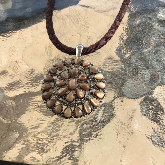 Chaps Brown Necklace with Silver and Tan Pendant - Picture 2 of 4